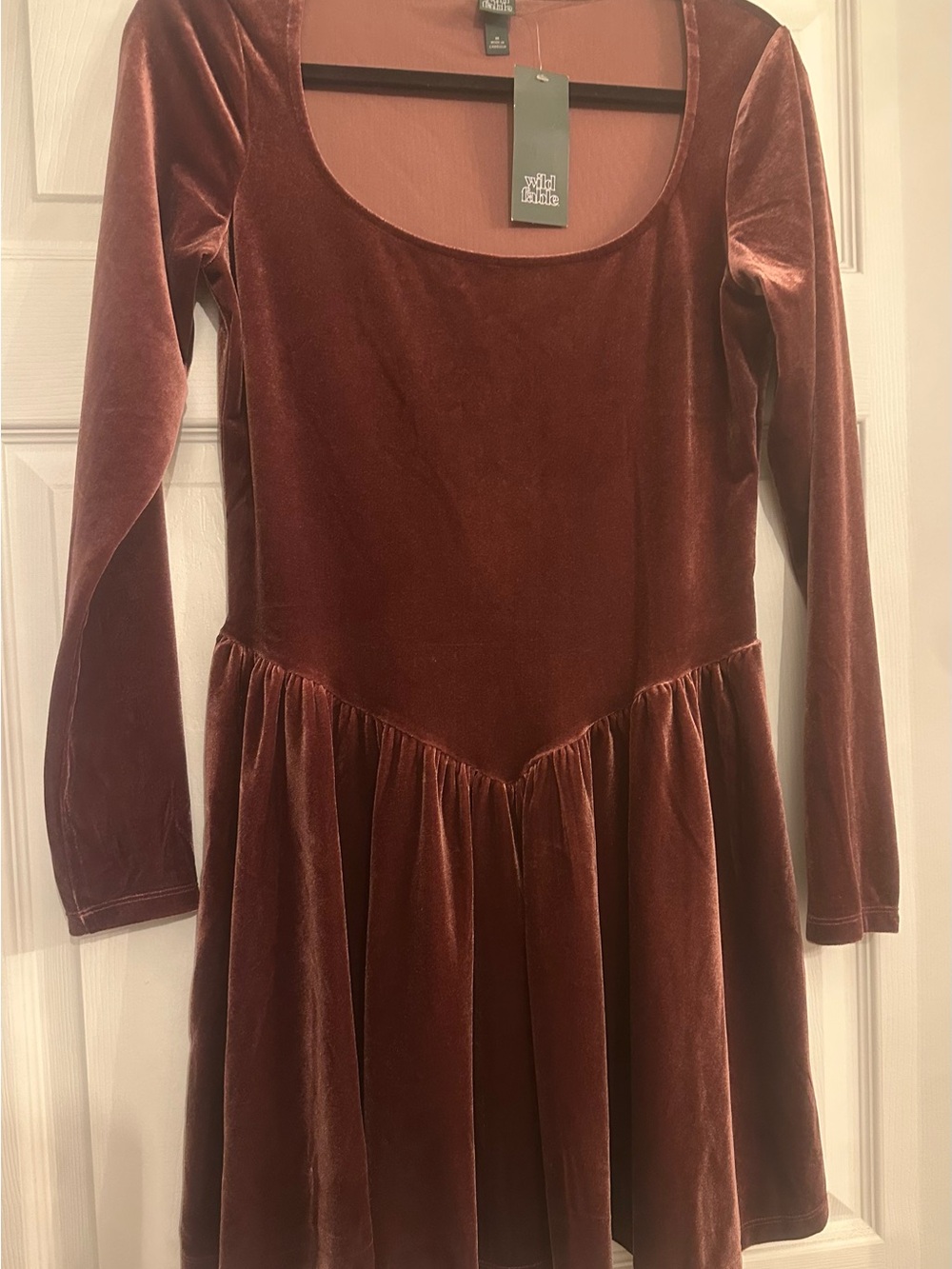 wild fable Rust Velvet Long Sleeve Scoop Neck Dress